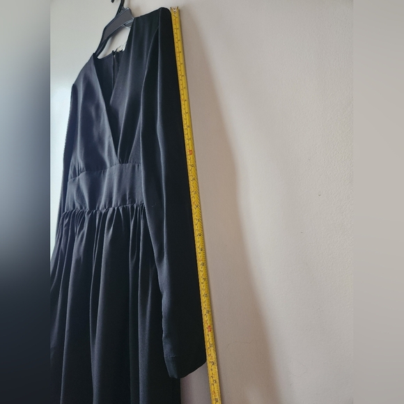 Black Size L Midi A-Line Dress with Waist Band V Neck Zipper Closure- BNWT - Picture 10 of 15
